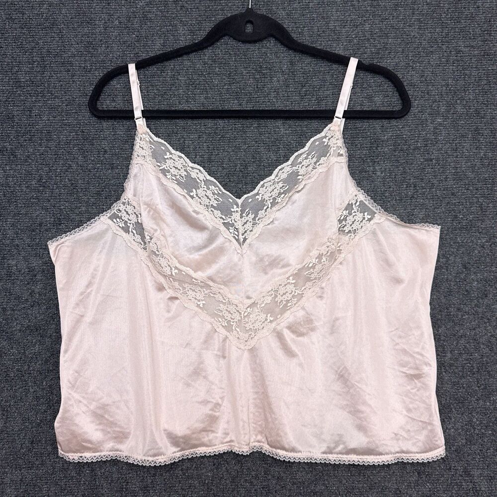 Vintage Montgomery Ward Camisole XL Pink Lace Trim Nylon Antron III USA Dainty